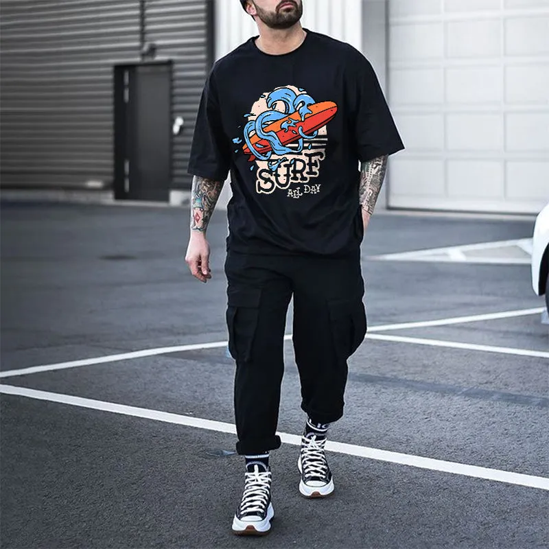 Ocean Waves Surfboard Print Vacation Vibes Men's T-shirt sold by Shopnova product image thumbnail 2