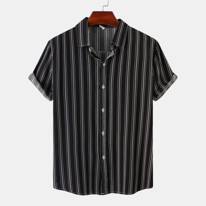 Clearance-Stripe Print Short Sleeve Shirt-XL sold by Shopnova