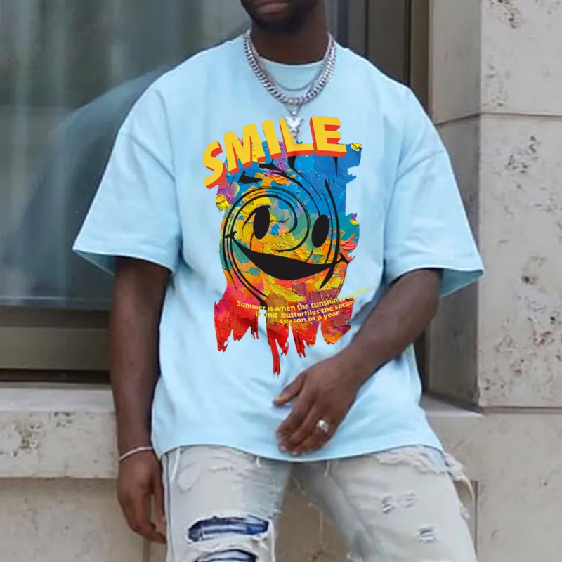 SMILE Letter Graphic Print Loose Men's T-Shirt sold by Shopnova