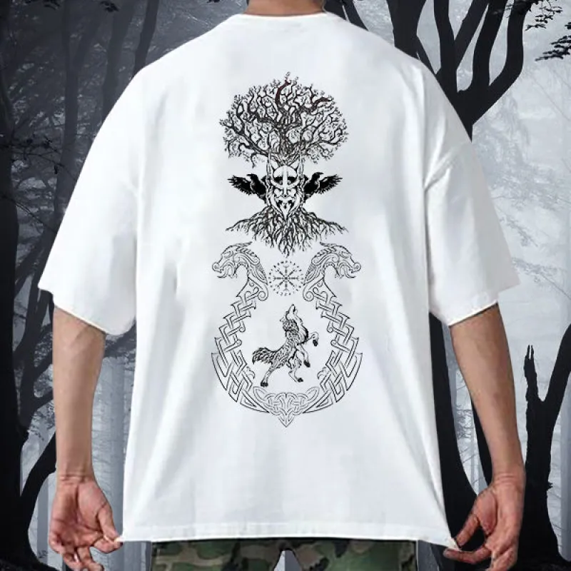 Retro Viking Culture Graphic Short Sleeve T-shirt sold by Shopnova