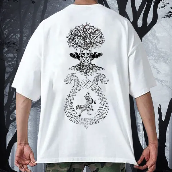 Retro Viking Culture Graphic Short Sleeve T-shirt sold by Shopnova