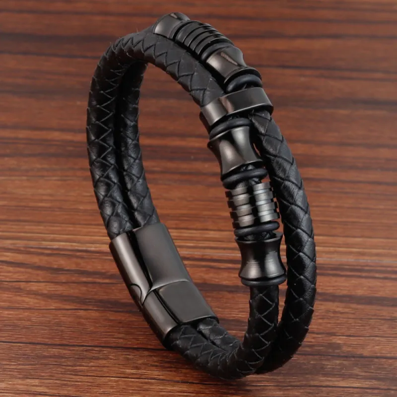 Men's Braided Black Leather Rope Bracelet sold by Shopnova