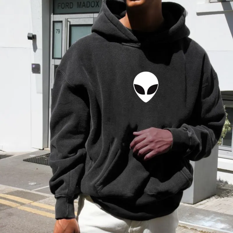 Aliens Print Men's Black Hoodie sold by Shopnova