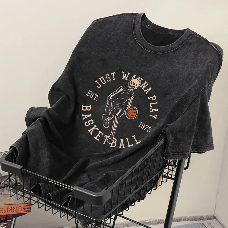 Skull's Love for Hoops Washed Black Color T-Shirt sold by Shopnova