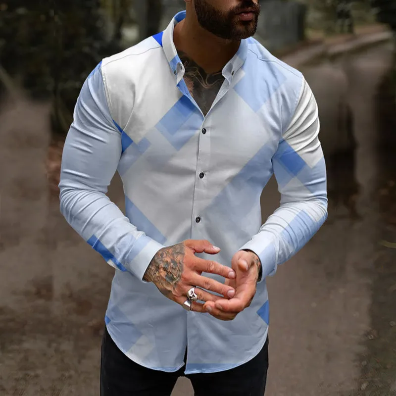 Clearance-Geometric Pattern Long Sleeve Shirt-2XL sold by Shopnova