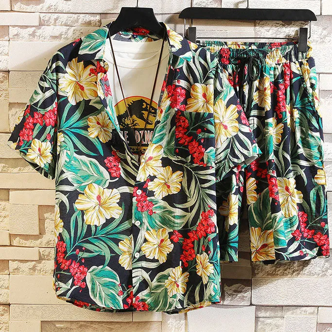 Fashion Casual Hawaiian Plant Print Resort Style Beach Suit sold by Shopnova product image thumbnail 2
