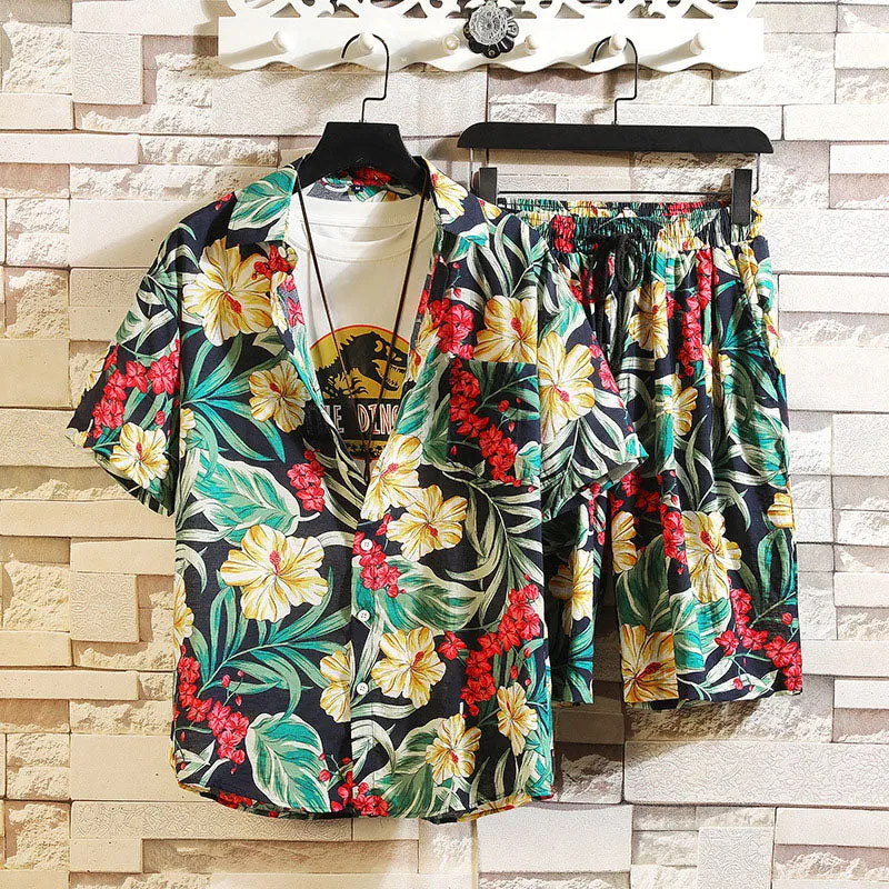 Fashion Casual Hawaiian Plant Print Resort Style Beach Suit sold by Shopnova