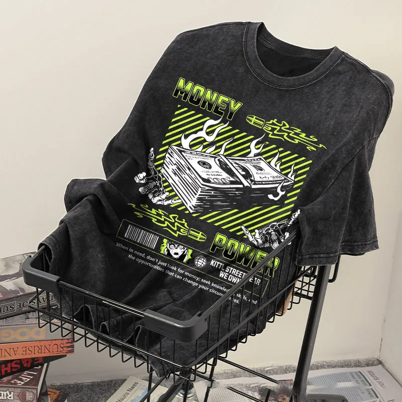 Money Power Men's Washed Black Color Tee sold by Shopnova product image thumbnail 2