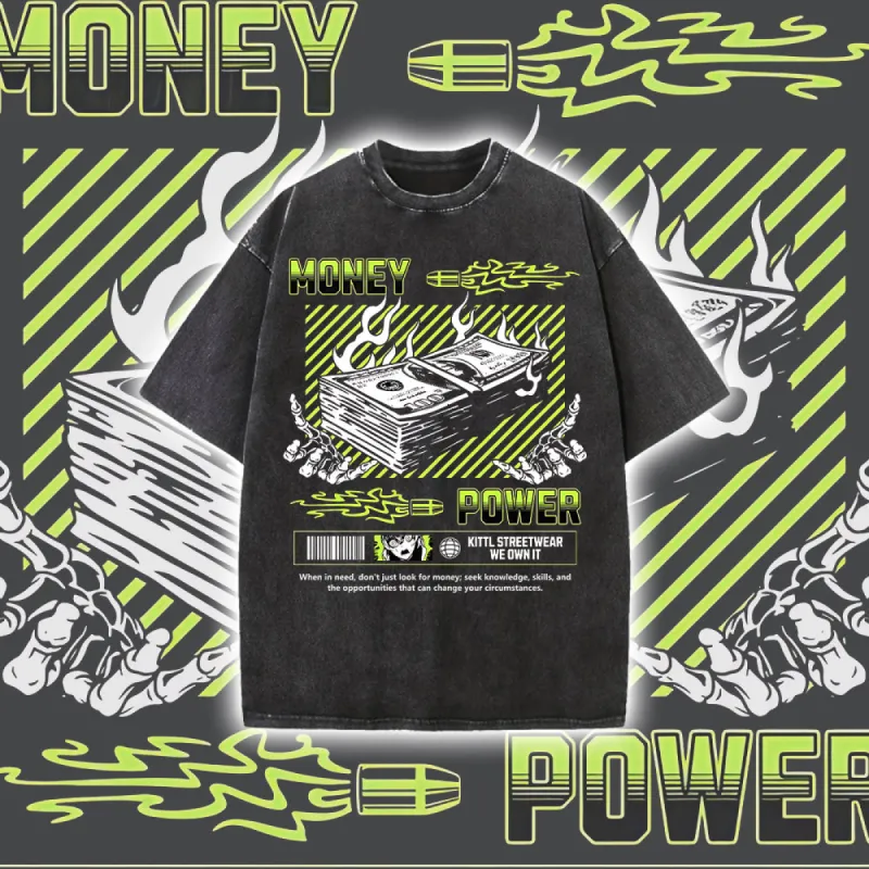 Money Power Men's Washed Black Color Tee sold by Shopnova