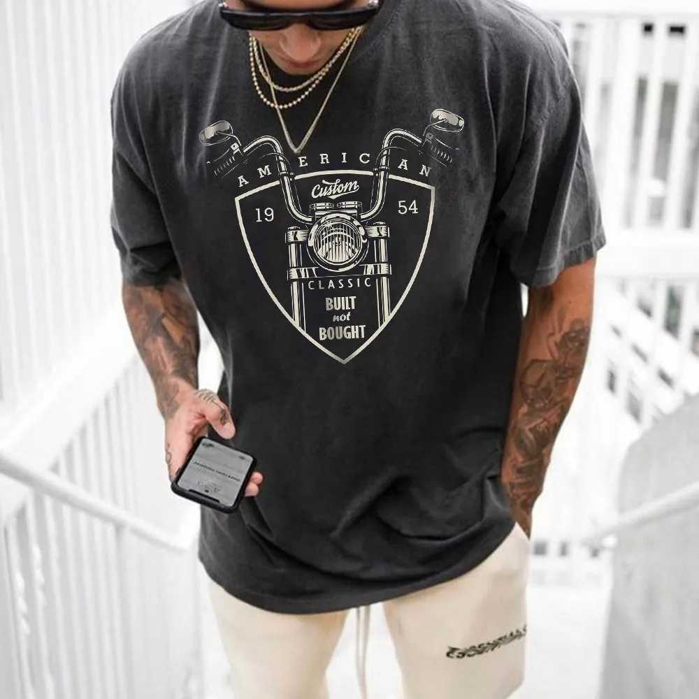 Motorcycle Alphabet Graphic Print Crew Neck Men's T-Shirt sold by Shopnova