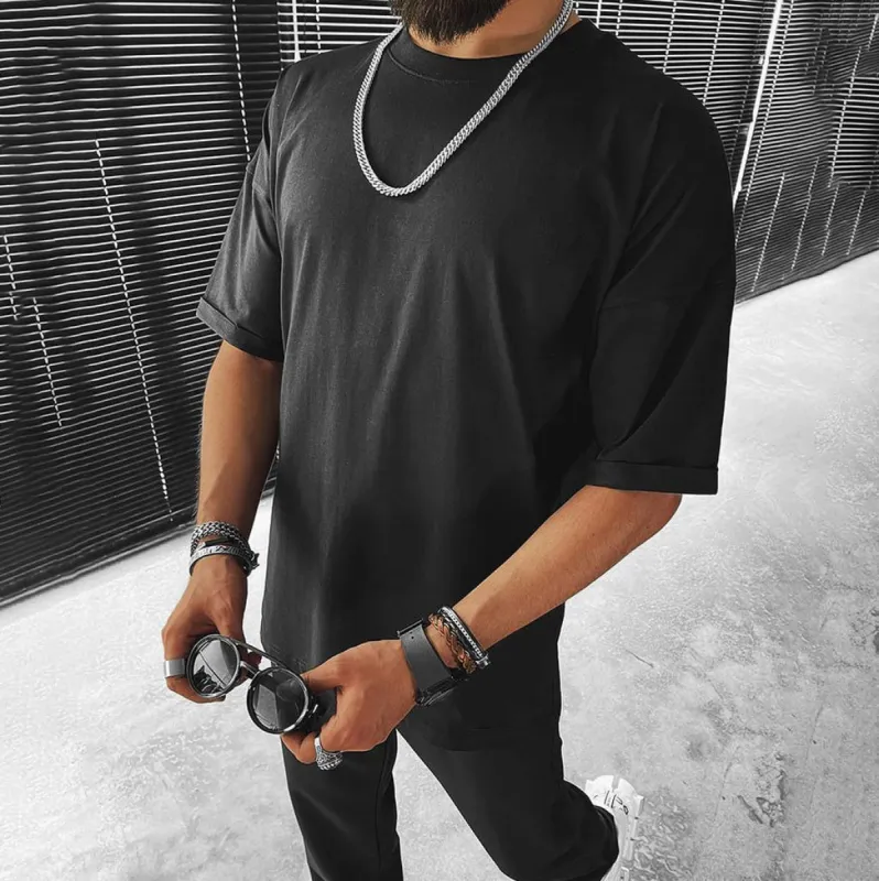 Plain Loose Casual Short Sleeve Men's T-Shirt sold by Shopnova