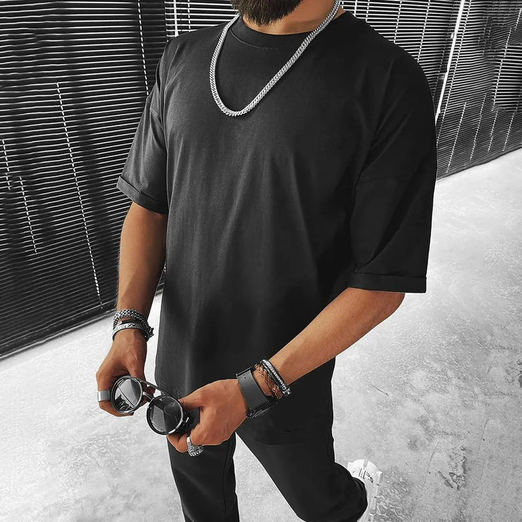 Plain Loose Casual Short Sleeve Men's T-Shirt sold by Shopnova