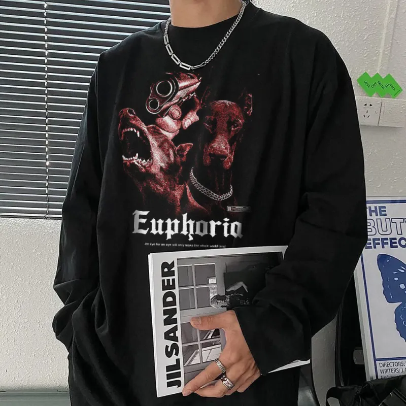 Euphoria Dog Graphic Men's Long Sleeve T-Shirts-B sold by Shopnova