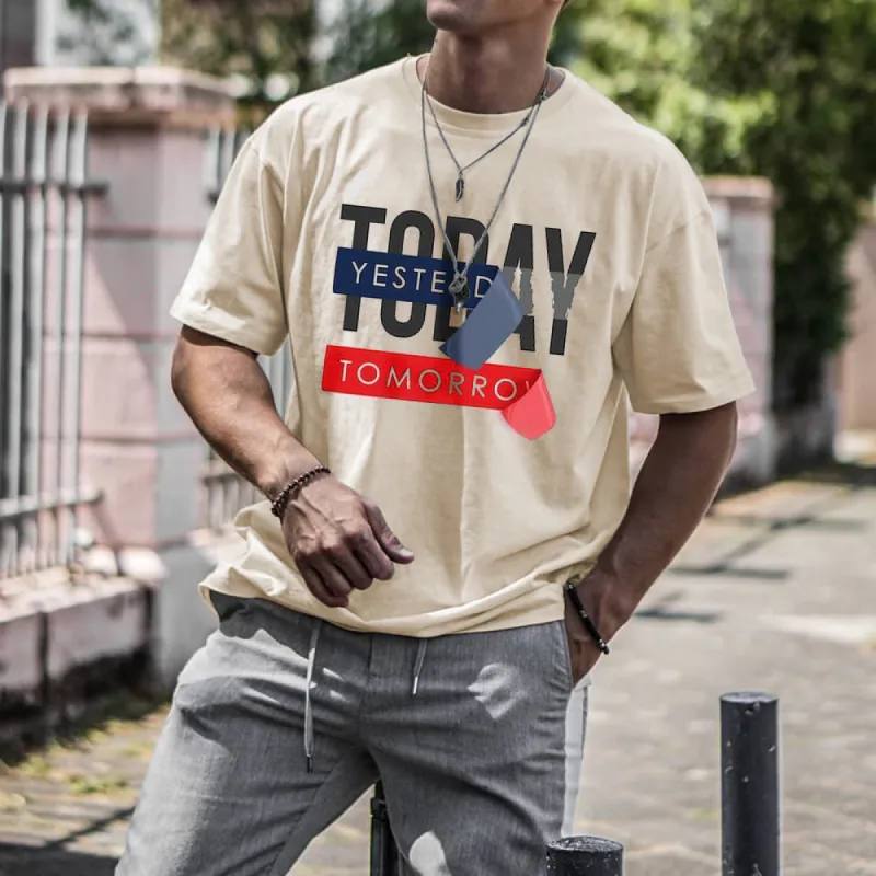 Trend personality letter graphic print men's casual T-shirt sold by Shopnova