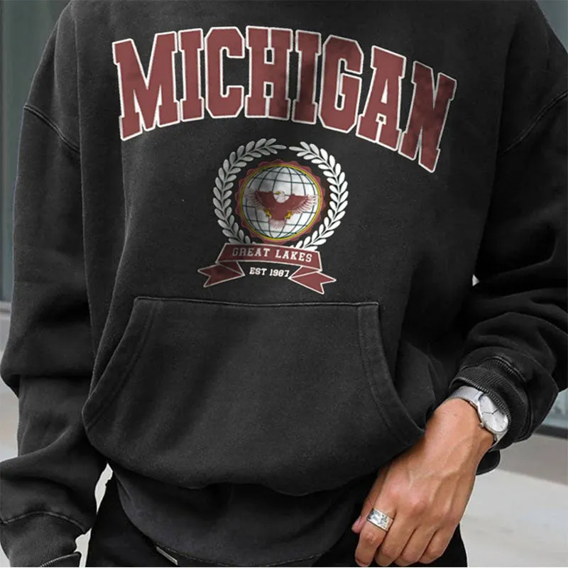 Michigan Graphic Print Men's Fleece Hoodie Black sold by Shopnova product image thumbnail 3
