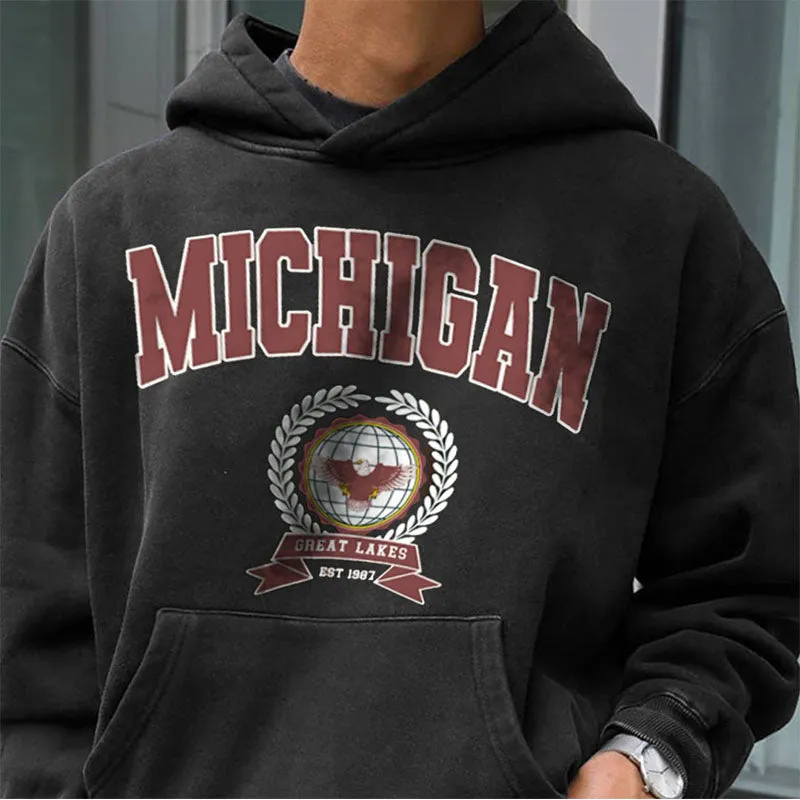 Michigan Graphic Print Men's Fleece Hoodie Black sold by Shopnova product image thumbnail 2