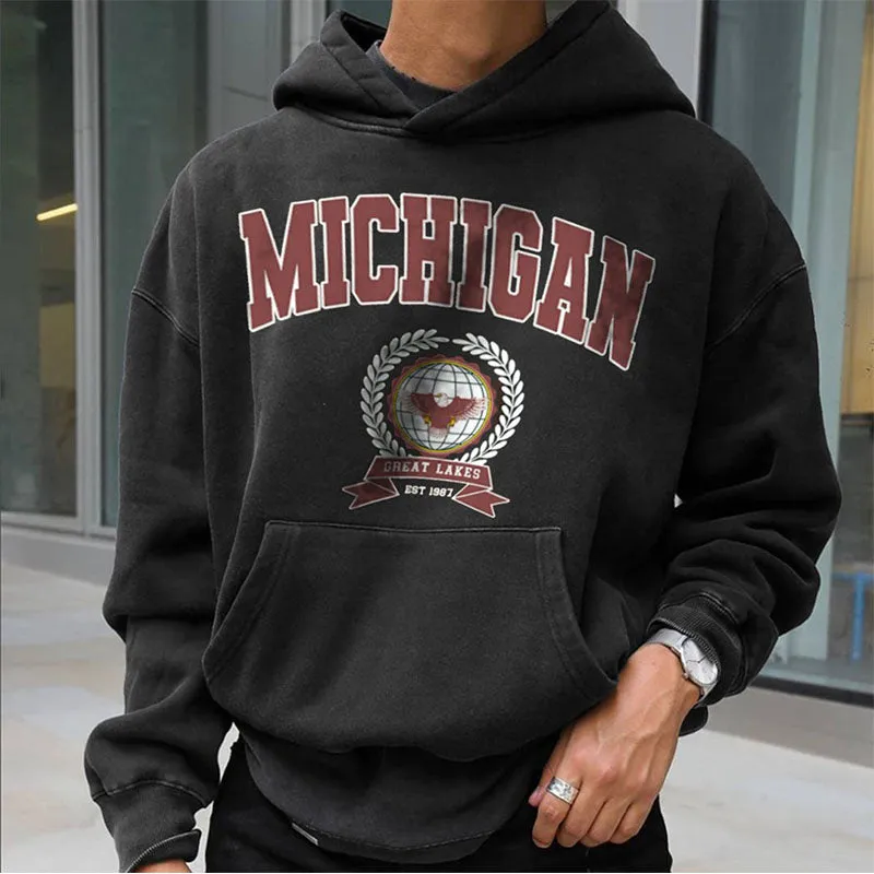 Michigan Graphic Print Men's Fleece Hoodie Black sold by Shopnova