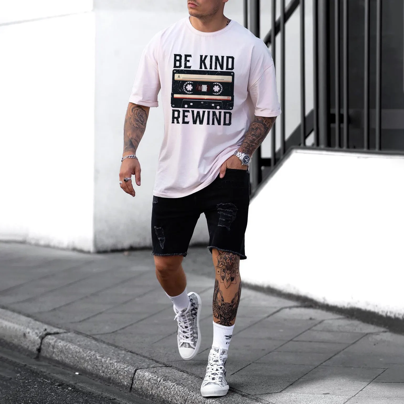 Be Kind Rewind Vintage Print Crew Neck Casual Men's T-Shirt sold by Shopnova product image thumbnail 2