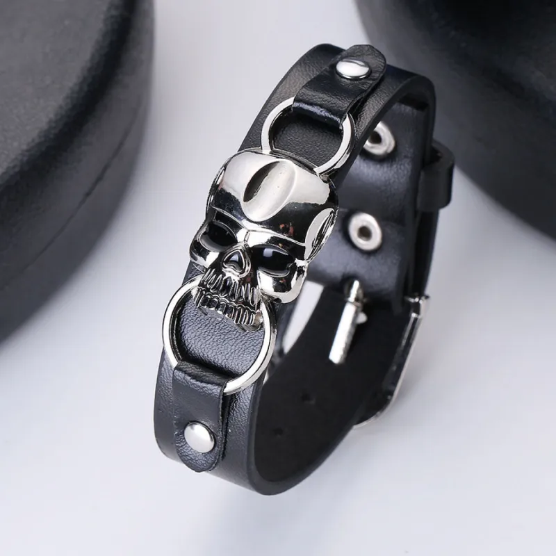 Personalized Punk Skull Vintage Leather Bracelet sold by Shopnova