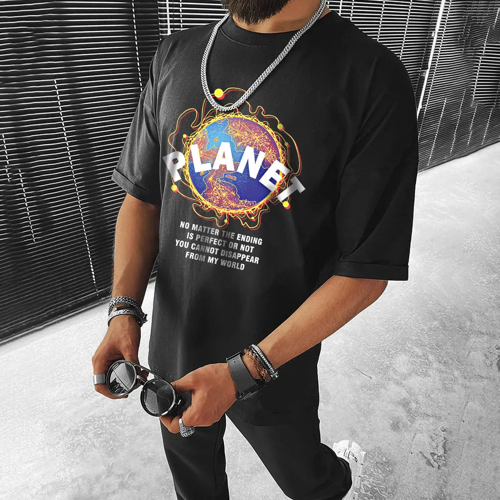 PLANTE Letter Graphic Print Loose Short Sleeve Men's T-Shirt sold by Shopnova product image thumbnail 3