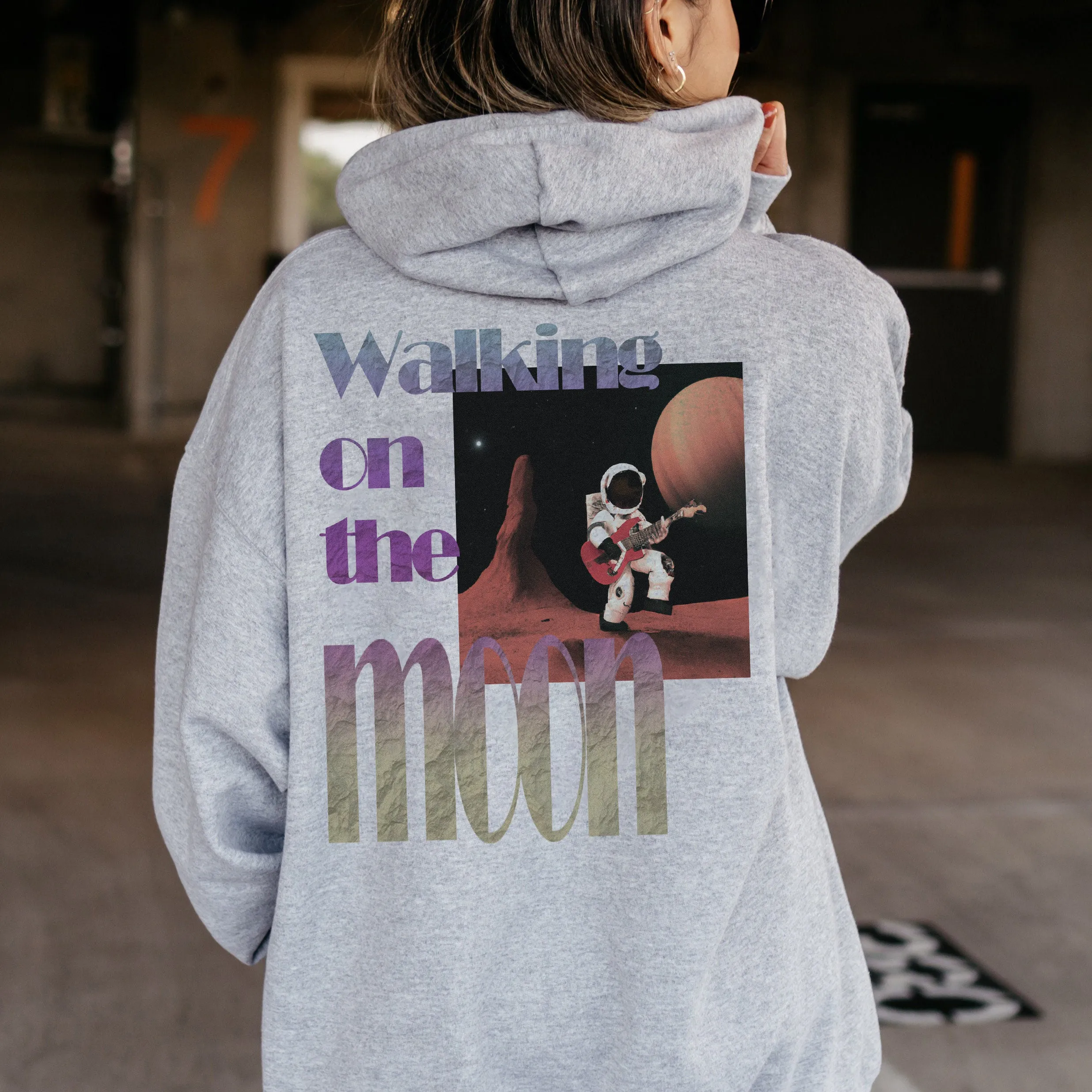 NOVAROPA™ Walking On The Moon Women's Oversize Fleeced Hoodie sold by Shopnova product image thumbnail 2