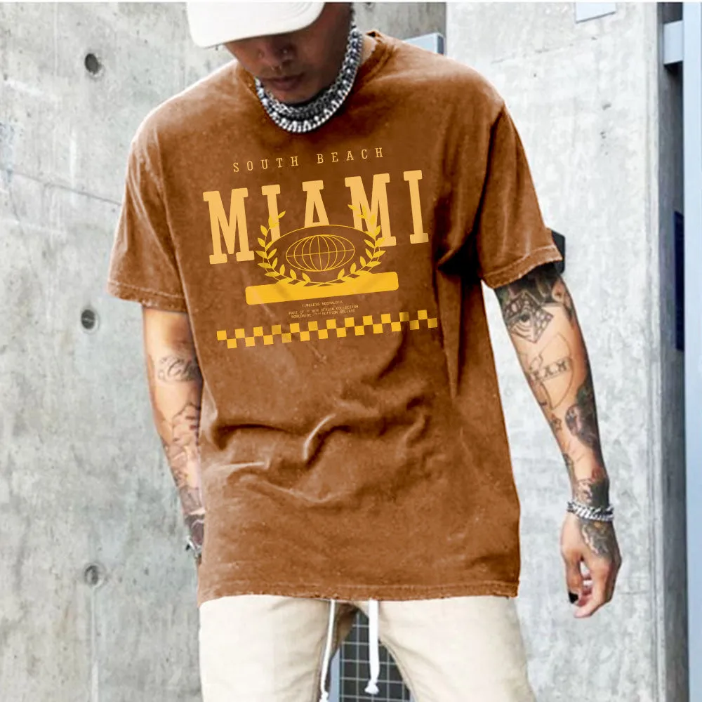 Miami Alphabet Graphic Print Loose Men's Short Sleeve T-Shirt sold by Shopnova