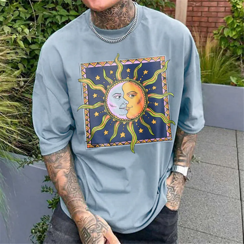 Sun and Moon Personality Graphic Print Men's Casual T-Shirt sold by Shopnova
