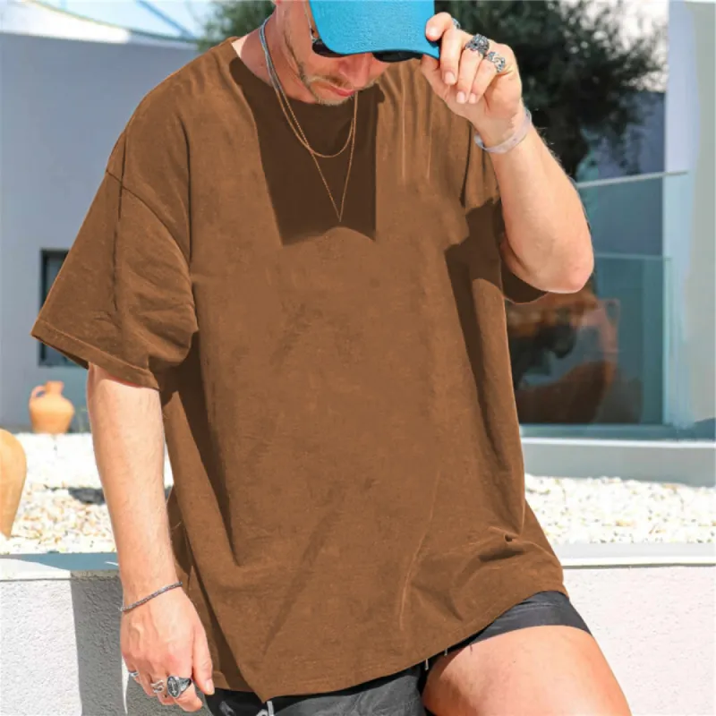 Solid Color Loose Casual Short Sleeve Men's T-Shirt sold by Shopnova