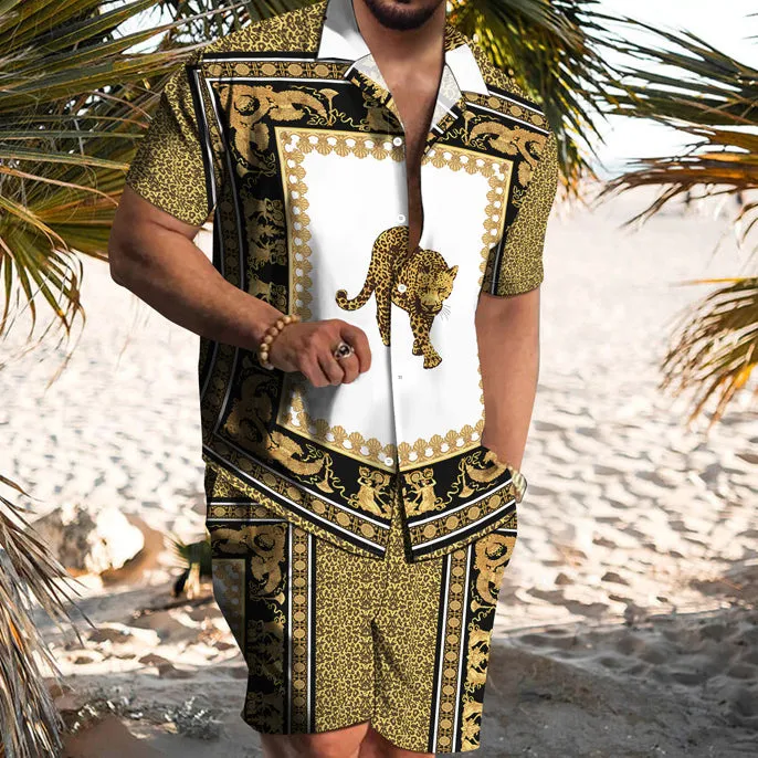 Trendy Street Fashion Lion Print Shirt Shorts Hawaiian Vacation Two-Piece Set sold by Shopnova product image thumbnail 2