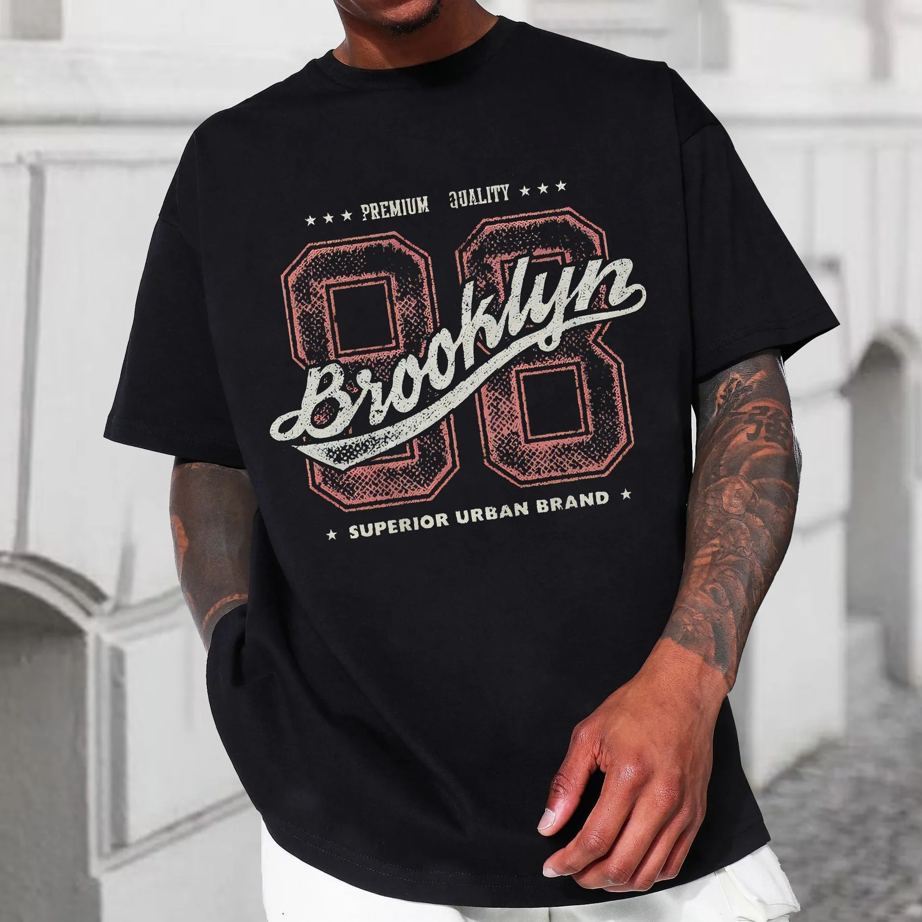 Basketball Letter Graphic Print Loose Casual Men's T-Shirt sold by Shopnova