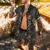 Vintage Graphic Print Casual Beach Pants Shirt Vacation Two Piece sold by Shopnova