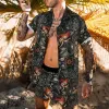Vintage Graphic Print Casual Beach Pants Shirt Vacation Two Piece sold by Shopnova