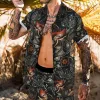Vintage Graphic Print Casual Beach Pants Shirt Vacation Two Piece sold by Shopnova