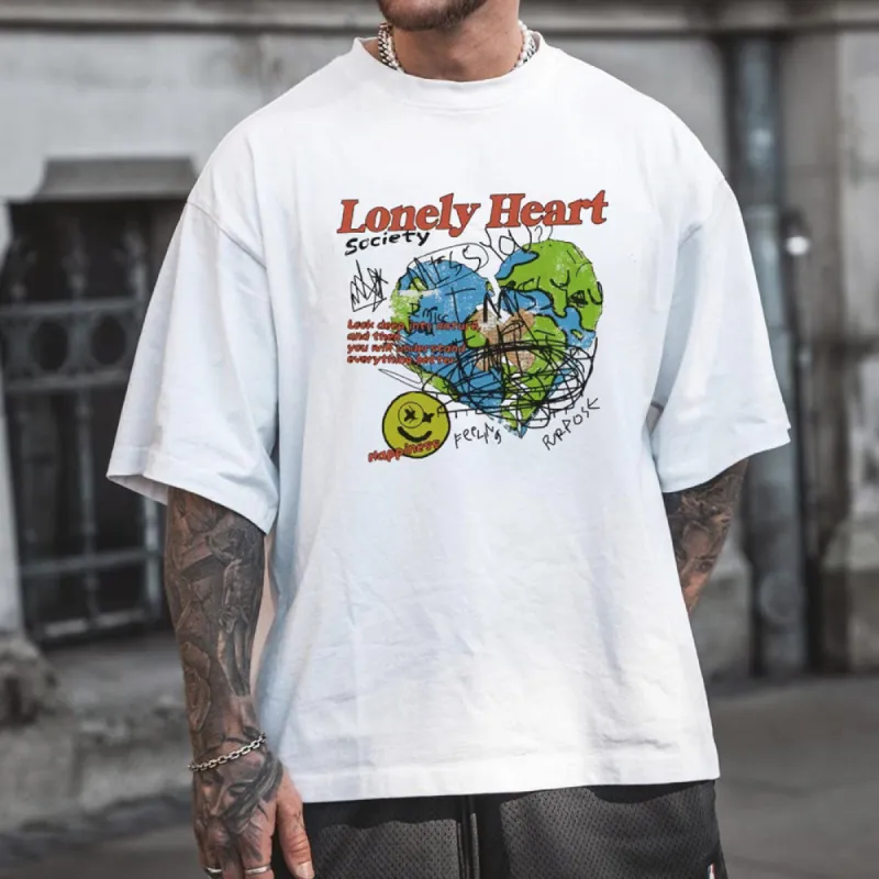 Lonely Heart Graphic Print Casual Loose Men's Short Sleeve T-Shirt sold by Shopnova