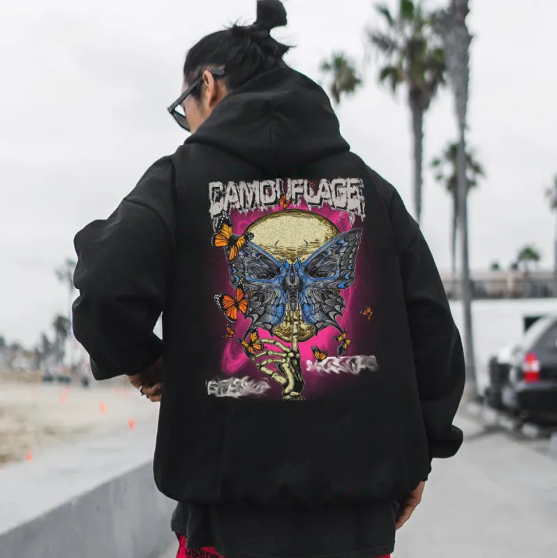 Skull Butterfly Graphic Men's Casual Hoodie Sweatshirt sold by Shopnova