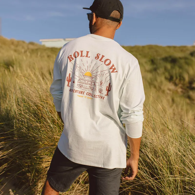 Roll Slow Men's Casual Long Sleeve T-shirts-B sold by Shopnova