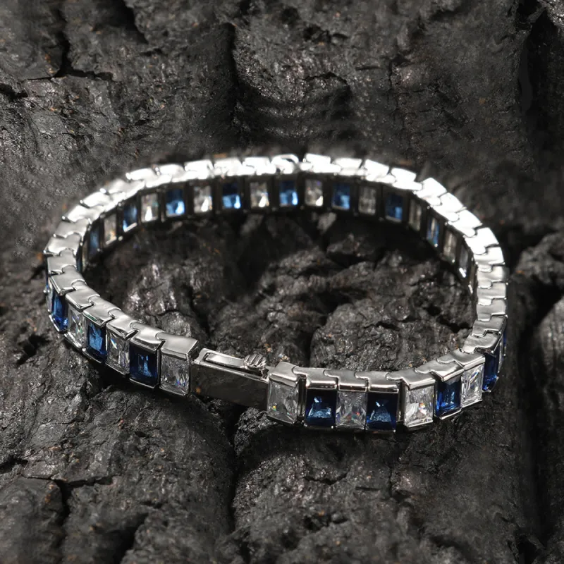 Hip-hop rectangular zirconia personality men's trend jewelry sold by Shopnova