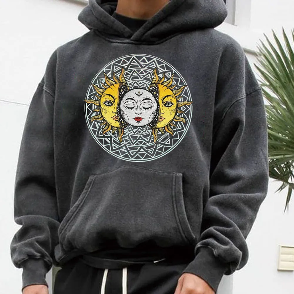 Sun Graphic Print Men's Black Oversize Hooide sold by Shopnova product image thumbnail 2