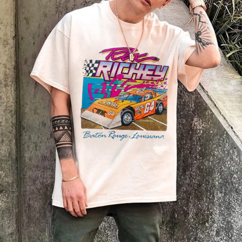 Racing Graphic Casual Loose Short Sleeve Men's T-Shirt sold by Shopnova