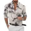 Men's Loose Lapel Cotton Linen Print Loose Long Sleeve Casual Shirt sold by Shopnova