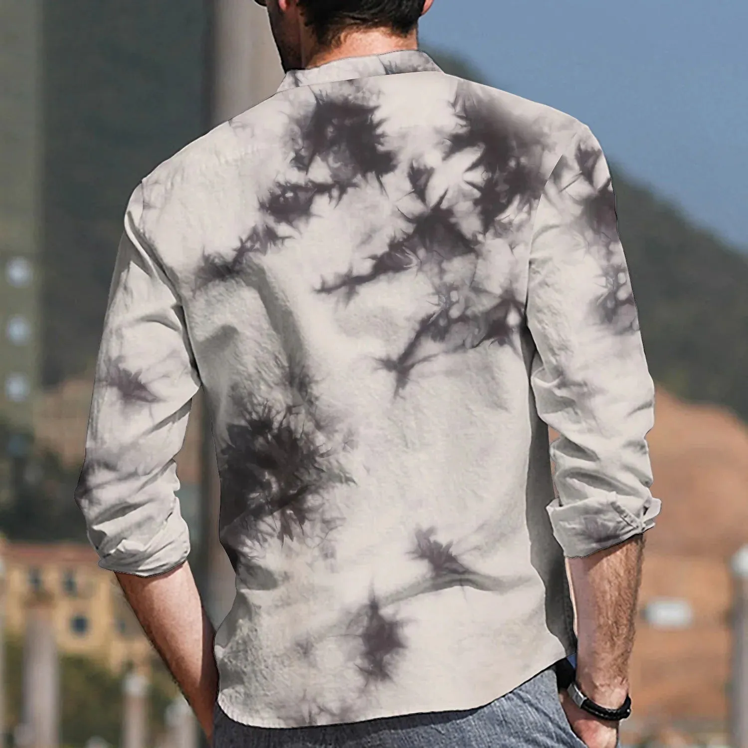 Men's Loose Lapel Cotton Linen Print Loose Long Sleeve Casual Shirt sold by Shopnova product image thumbnail 2