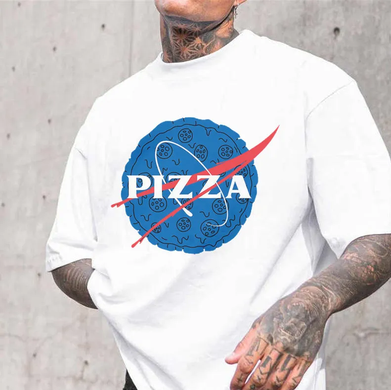Pizza Graphic Print Casual Loose Men's T-Shirt sold by Shopnova product image thumbnail 2
