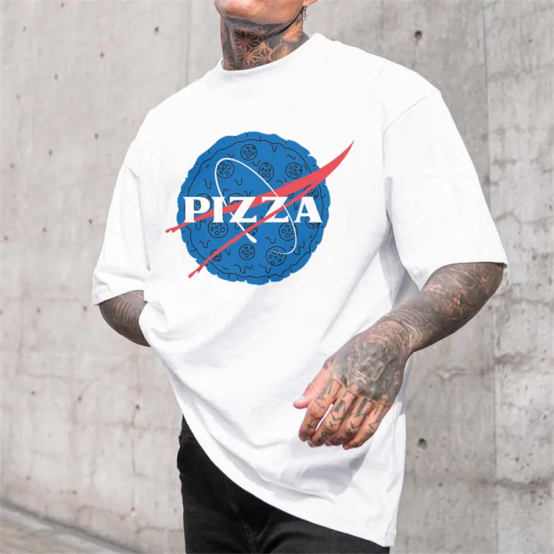 Pizza Graphic Print Casual Loose Men's T-Shirt sold by Shopnova