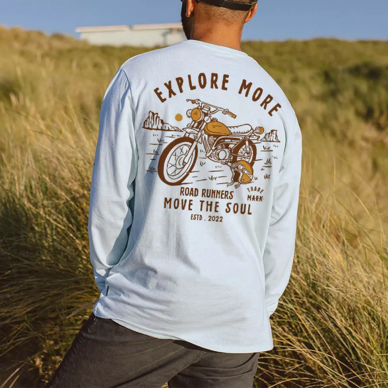 Motorcycle Print Men's Casual Long Sleeve T-shirts-B sold by Shopnova