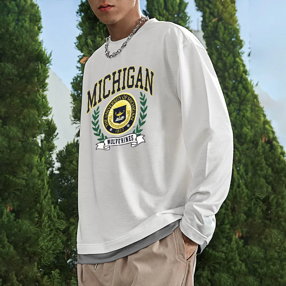 Michigan Print Men's Casual Long Sleeve T-Shirts-B sold by Shopnova