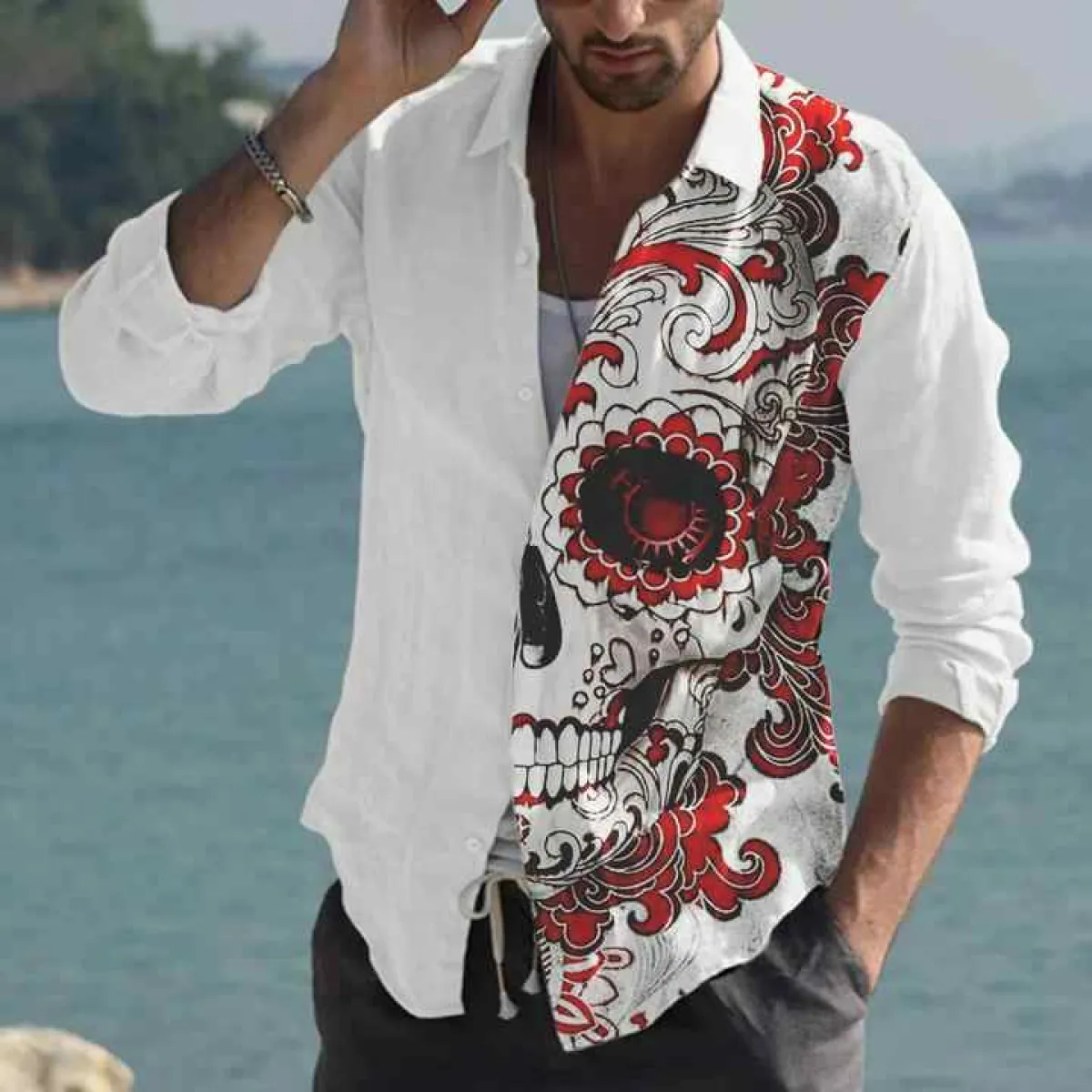 Personalized Fashion Printed Long Sleeve Simple Shirt sold by Shopnova