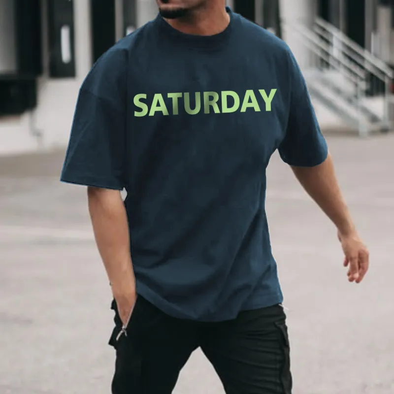 Saturday Letters Print Short Sleeve Loose Men's T-Shirt sold by Shopnova