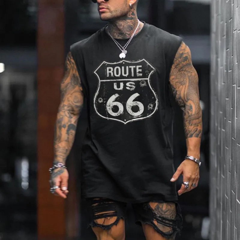 US Route 66 Historical Sign Men's Casual Tank Tops-B sold by Shopnova