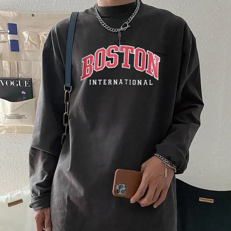 Boston Men's Casual Long Sleeve T-Shirts-B sold by Shopnova