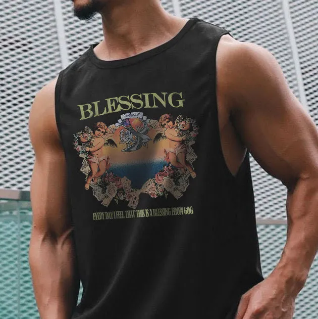 Blessing Graphic Print Loose Men's Tank Top sold by Shopnova product image thumbnail 2